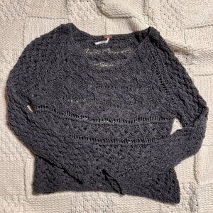 Free People Gray Crochet Pullover Sweater
